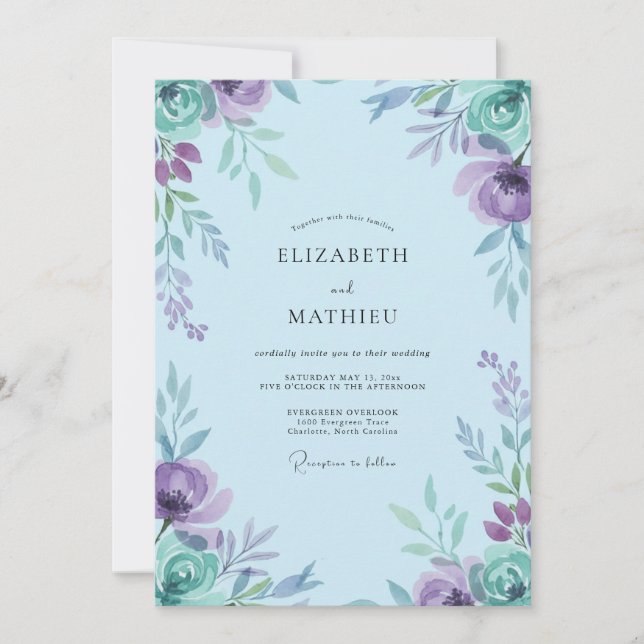 Muted Lavender Periwinkle Peony Wedding Invitation (Front)
