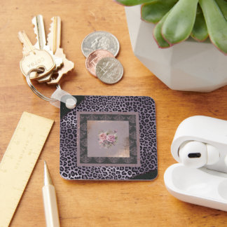 Muted lavender rose grunge style floral key ring