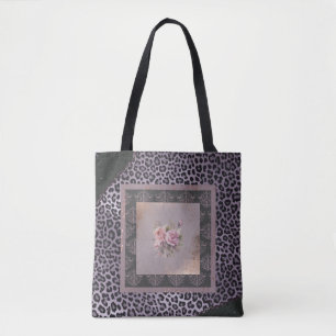 Muted lavender rose grunge style floral tote bag