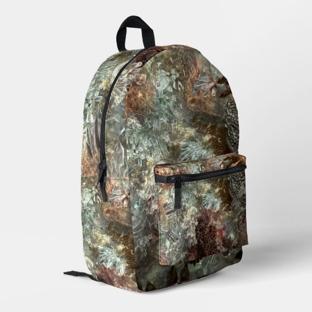 Muted Layers of Brown Crystals Printed Backpack (Back Corner Left)
