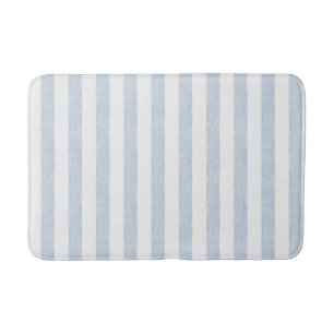Muted Light Blue White Coastal Stripe Scandinavian Bath Mat
