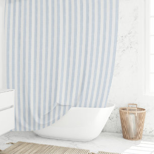 Muted Light Blue White Coastal Stripe Scandinavian Shower Curtain