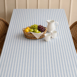 Muted Light Blue White Coastal Stripe Scandinavian Tablecloth