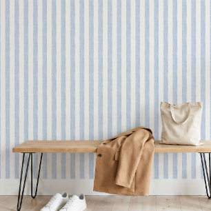 Muted Light Blue White Coastal Stripe Scandinavian Wallpaper