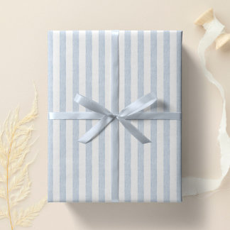 Muted Light Blue White Textured Stripe Minimalist Wrapping Paper