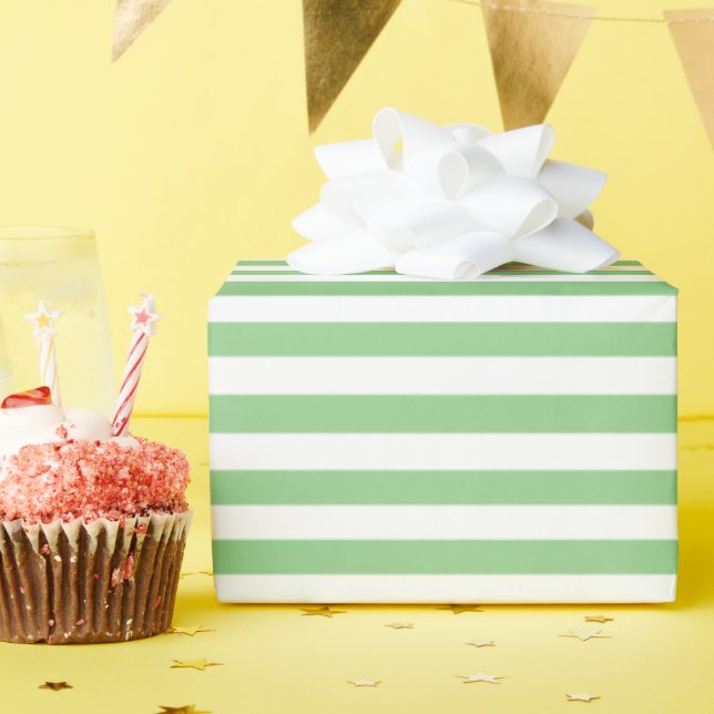 Muted Light Green and White Striped Pattern Wrapping Paper (Birthday Party)