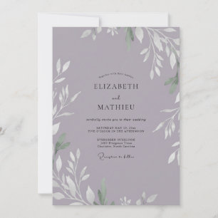 Muted Lilac Mauve Foliage Eucalyptus Wedding Invitation
