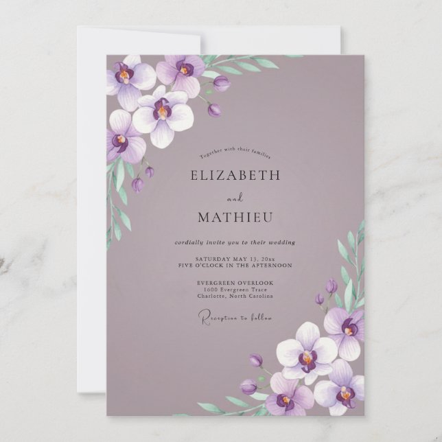 Muted Lilac Orchid Wedding Invitation (Front)