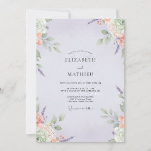 Muted Lilac Peach Wildflower Wedding Invitation