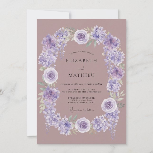 Muted Lilac Watercolor Wedding Invitation (Front)
