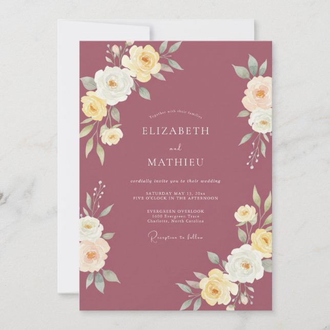 Muted Mauve Cream Ranunculus Eucalyptus Wedding Invitation (Front)