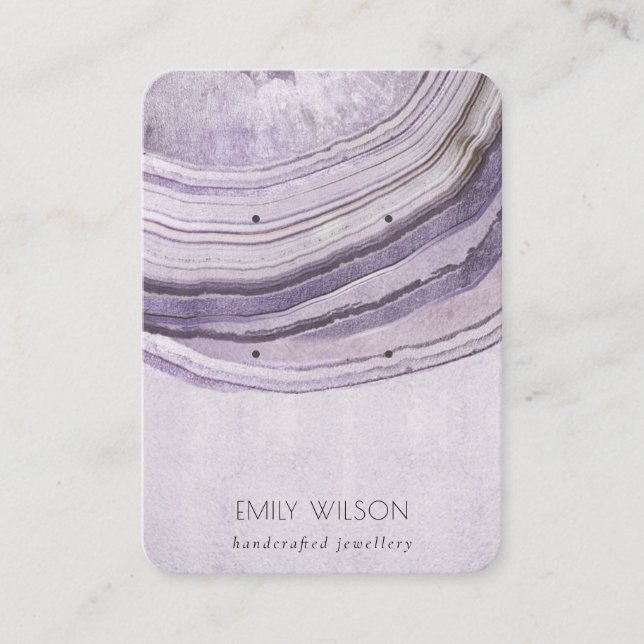 Muted Mauve Lilac Agate Earthy 2 Earring Display Business Card (Front)