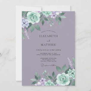 Muted Mauve Mint Peony Wedding Invitation