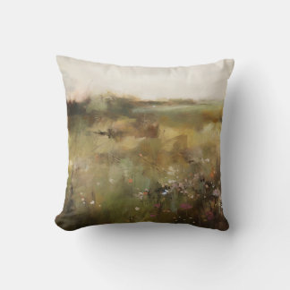 Muted Meadow Abstract Landscape Wildflower Art Cushion