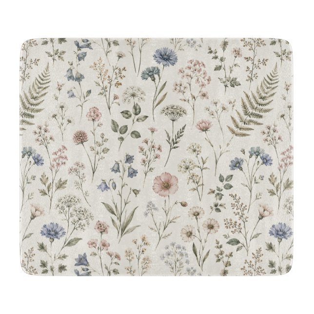 Muted Minimalist Scandinavian Wild Blooms Cutting Board (Front)