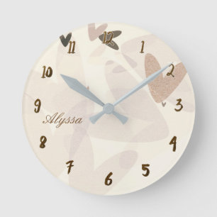 Muted Mod Hearts Whimsical Round Clock