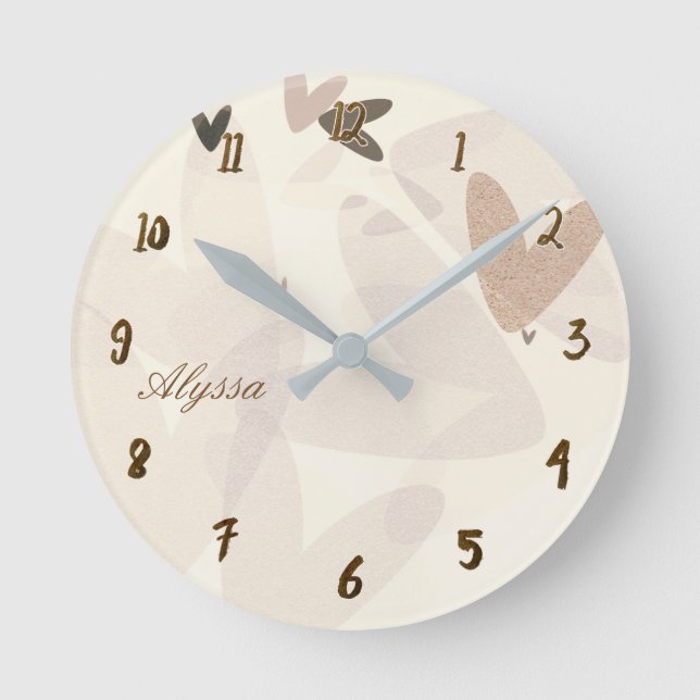 Muted Mod Hearts Whimsical Round Clock (Front)
