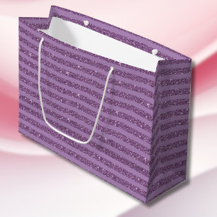 Muted Mulberry Glitter Style Horizontal Stripes Large Gift Bag