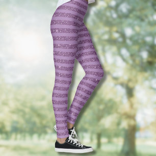 Muted Mulberry Glitter Style Horizontal Stripes Leggings