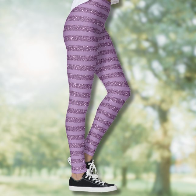 Muted Mulberry Glitter Style Horizontal Stripes Leggings (Creator Uploaded)