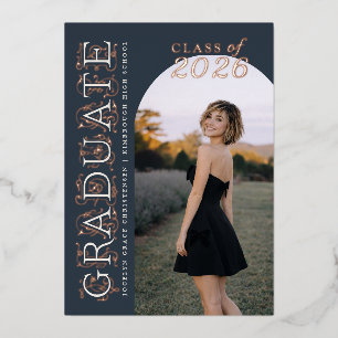 Muted Navy Ivory Photo Graduation Rose Gold