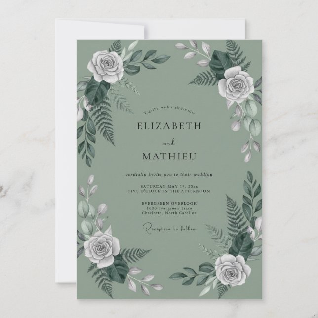 Muted Olive Fern Wedding Invitation (Front)