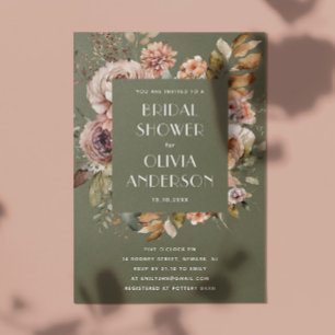 Muted Olive Green Bridal Shower Woodland Boho Invitation