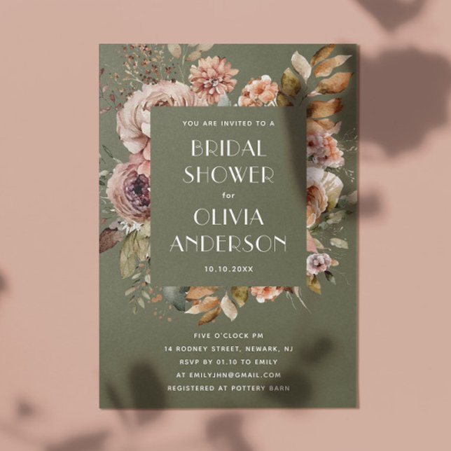 Muted Olive Green Bridal Shower | Woodland Boho Invitation (Creator Uploaded)