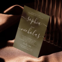 Muted Olive Green Engagement Party. Elegant Script