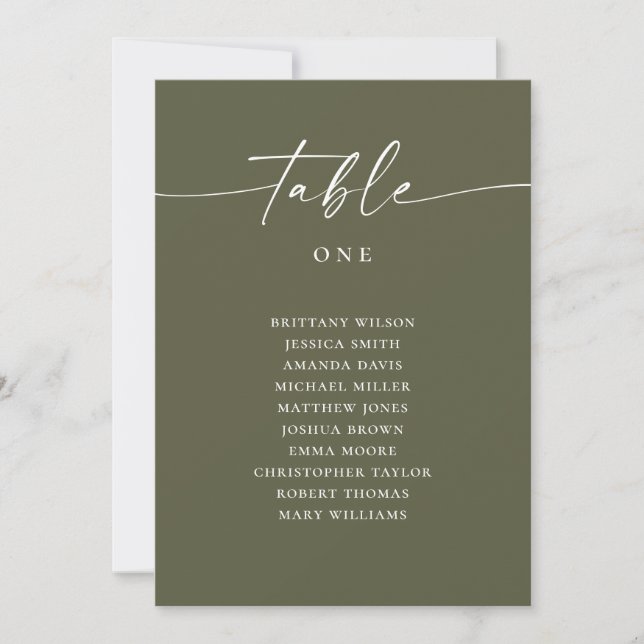 Muted Olive Green Modern Wedding Seating Chart Invitation (Front)