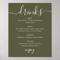 Muted Olive Green Wedding Bar | Modern Drinks Menu