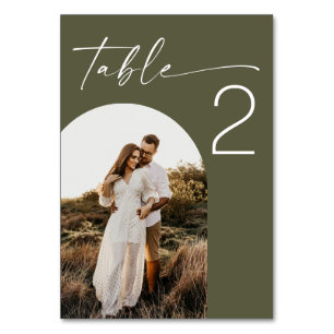 Muted Olive Green Wedding   Modern Elegant Photo Table Number