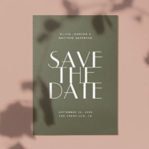 Muted Olive Green Woodland Wedding Photo & QR Save The Date