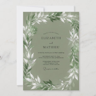 Muted Olive Leafy Wedding Invitation