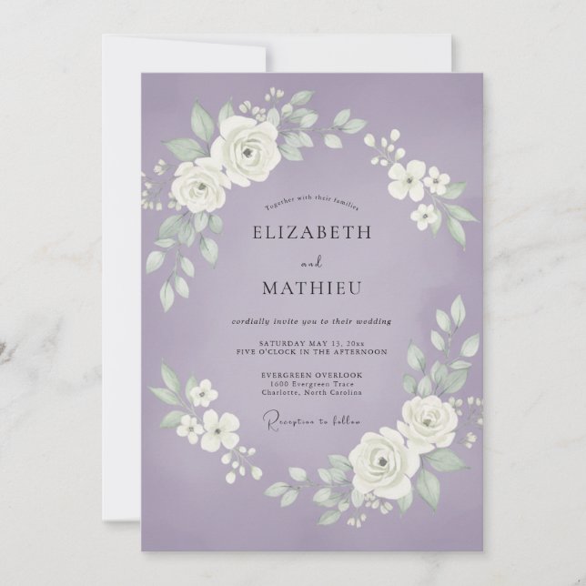 Muted Orchid Leaf Wedding Invitation (Front)