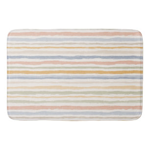 Muted Pastel Watercolor Striped Minimal Modern Bath Mat
