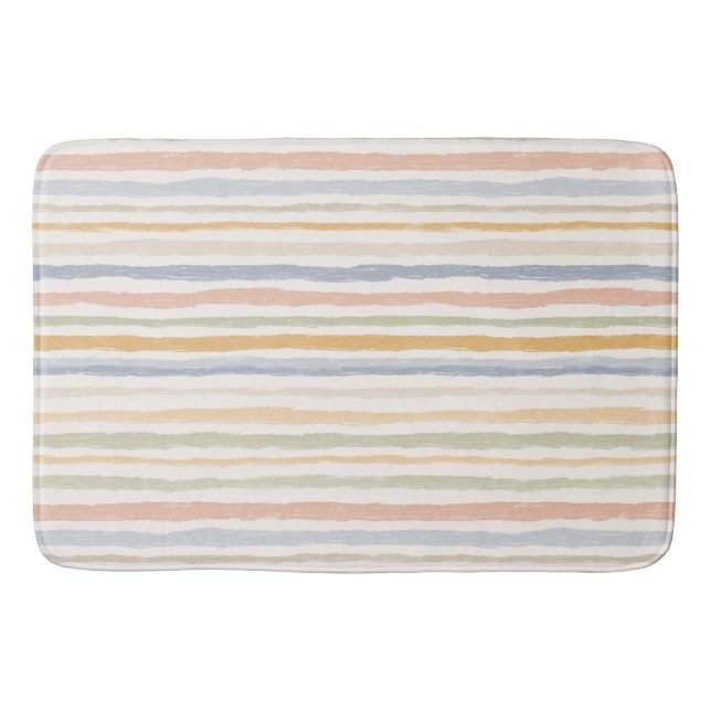Muted Pastel Watercolor Striped Minimal Modern Bath Mat (Front)