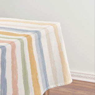 Muted Pastel Watercolor Striped Minimal Modern Tablecloth