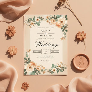 Muted Peach Bloom Arch Wedding Invitation