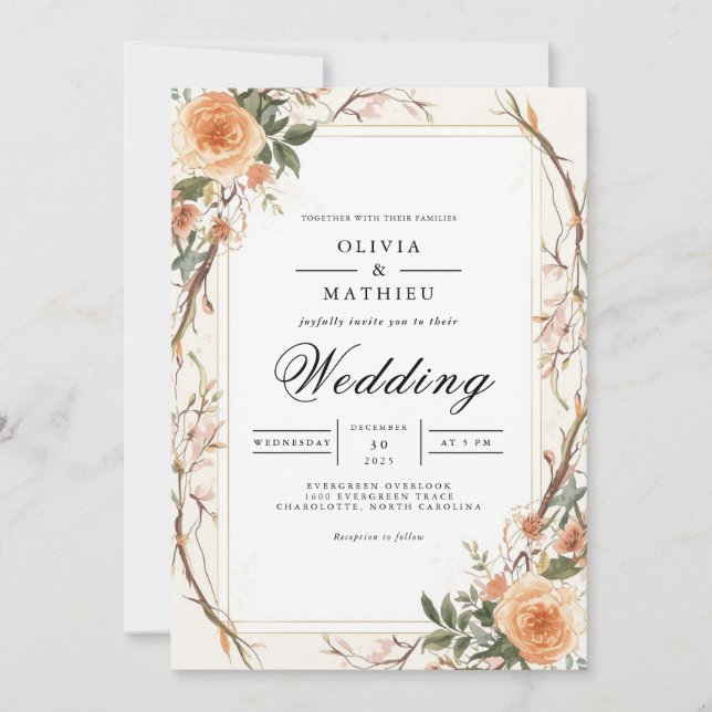 Muted Peach Botanical Arch Wedding Invitation (Front)