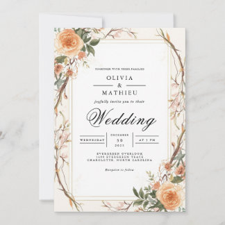 Muted Peach Botanical Arch Wedding Invitation