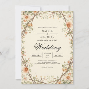 Muted Peach Floral Archway Wedding Invitation