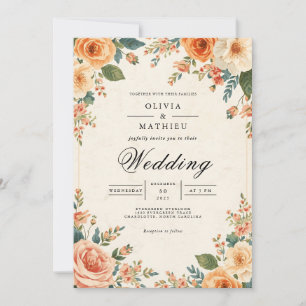 Muted Peach Floral Frame Wedding Invitation