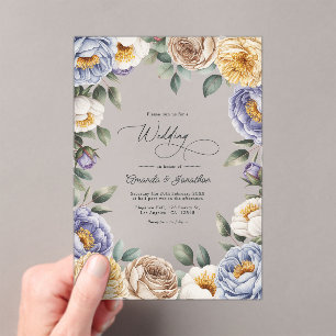 Muted Periwinkle, Buttercream, and Greige Wedding Acrylic Invitations