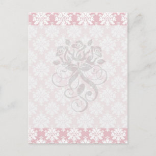 muted pink and white cream damask pattern postcard