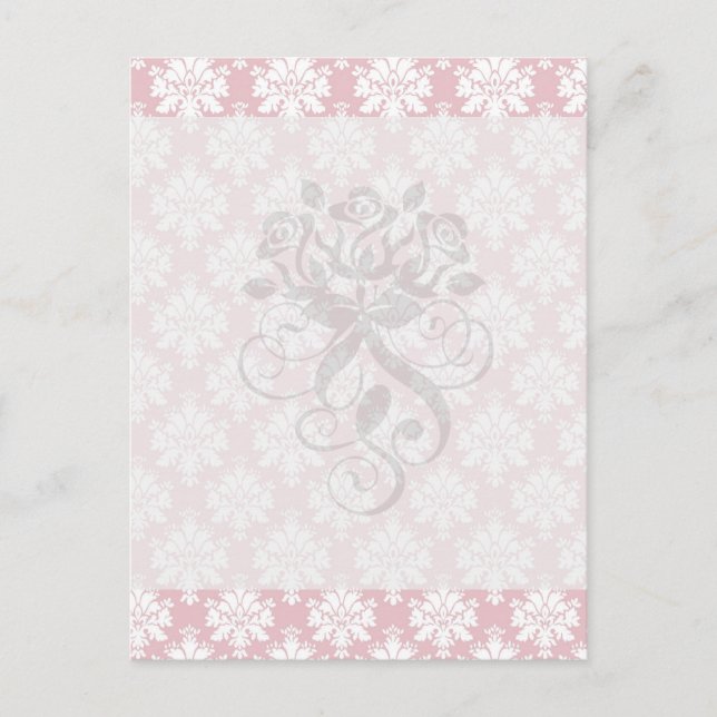 muted pink and white cream damask pattern postcard (Front)