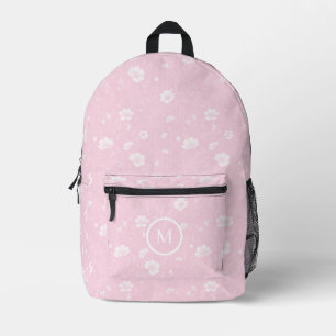 Muted Pink And White Wildflower Pattern Printed Backpack