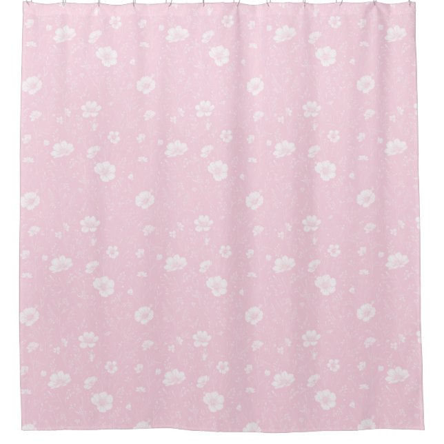 Muted Pink And White Wildflower Pattern Shower Curtain (Front)