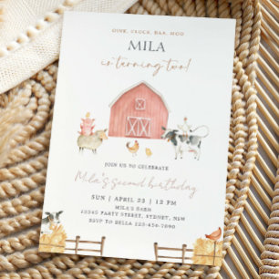 Muted Pink Barn Girl 2nd Birthday Party Invitation