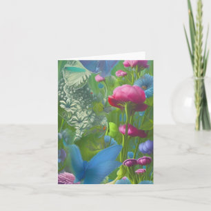 Muted pink, Blue and White Floral Butterflies Card